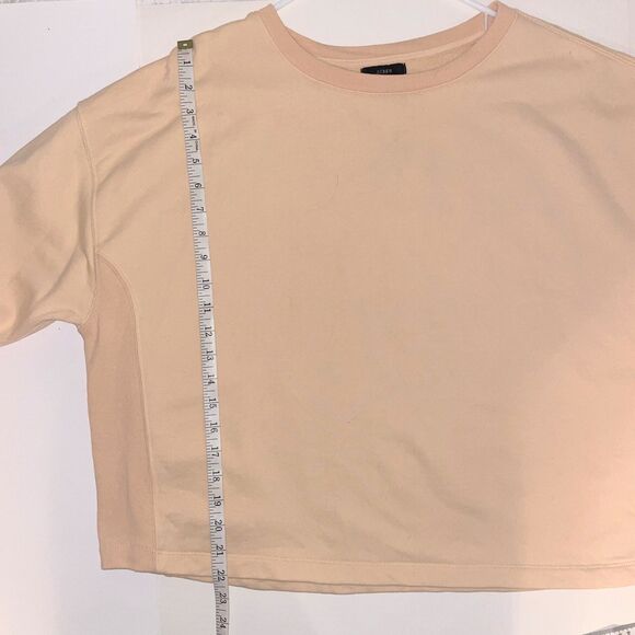 J Crew University Terry Cropped Sweatshirt Long Sleeve Crewneck Cotton Peach L - Picture 6 of 11